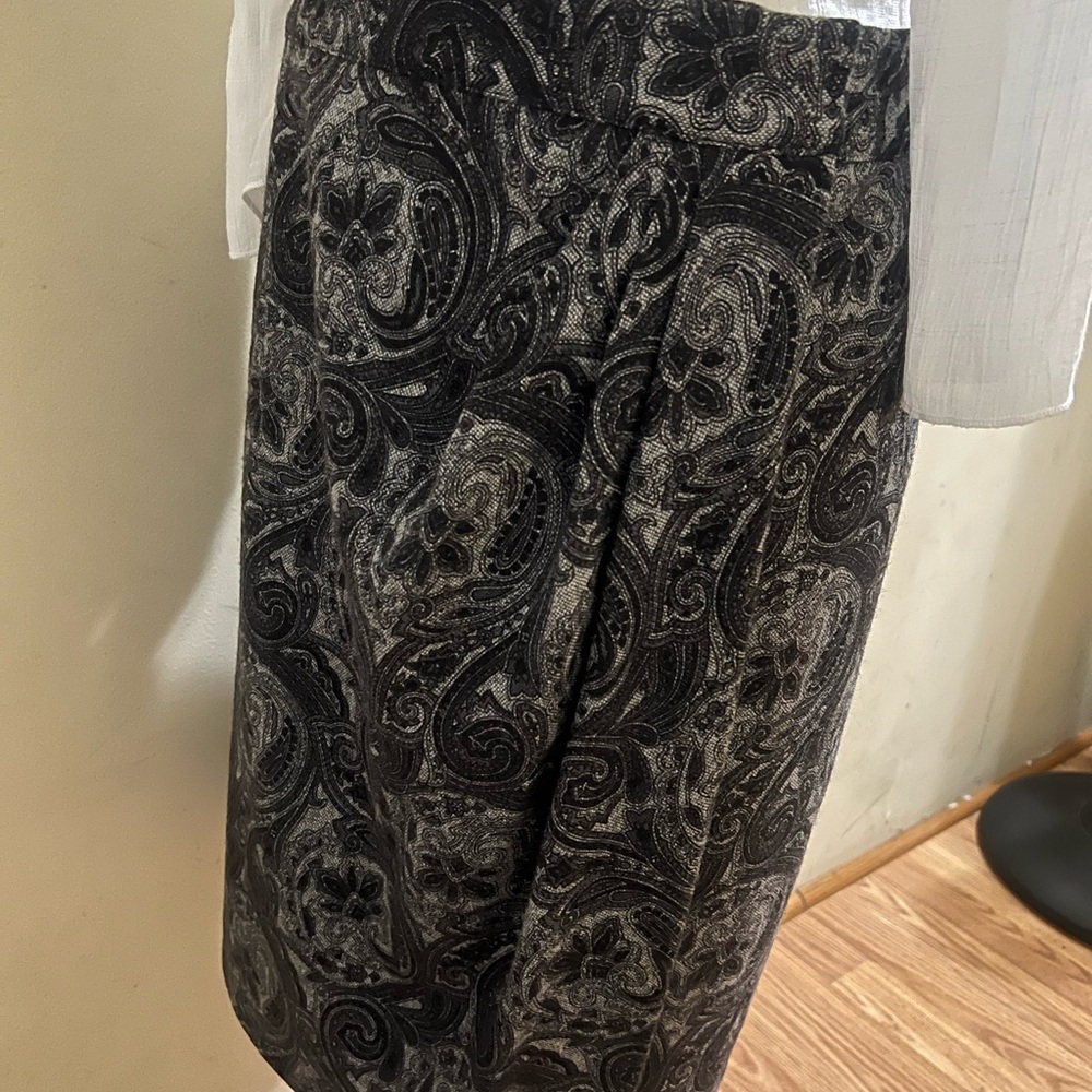 Talbots Black and Gray Paisley Midi Skirt